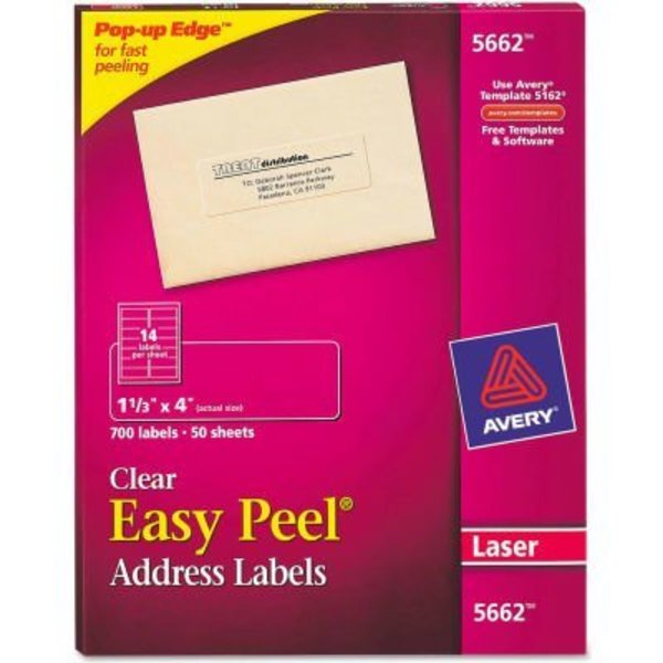 Avery Avery® Easy Peel Laser Mailing Labels, 1-1/3 x 4, Clear, 700/Box 5662